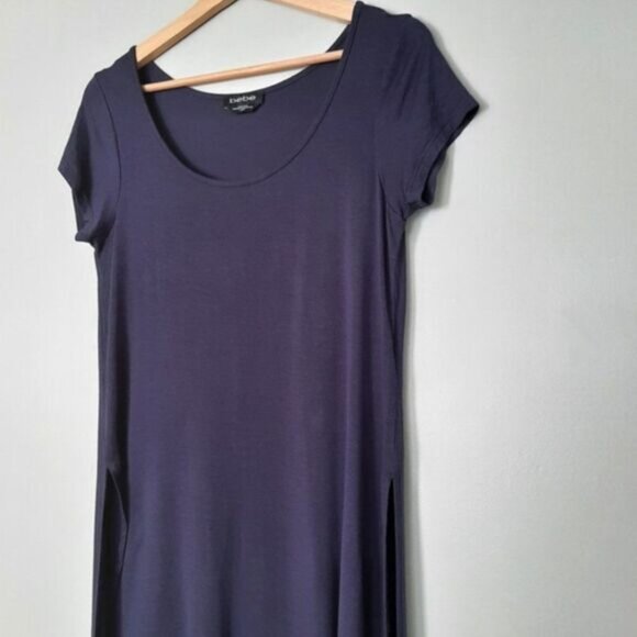 BEBE Long Hi-Low Hem T-shirt Tunic Top Short Sleeve Blue Sz XS - Picture 3 of 9